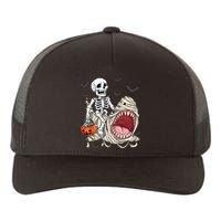 Skeleton Riding Mummy Shark Funny Halloween Pumpkin Yupoong Adult 5-Panel Trucker Hat