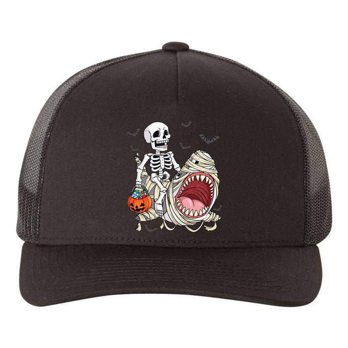 Skeleton Riding Mummy Shark Funny Halloween Pumpkin Yupoong Adult 5-Panel Trucker Hat