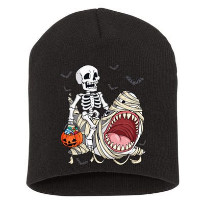 Skeleton Riding Mummy Shark Funny Halloween Pumpkin Short Acrylic Beanie