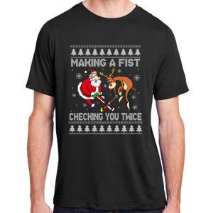 Santa Reindeer Making A Fist Checking You Twice Hockey Xmas Gift Adult ChromaSoft Performance T-Shirt