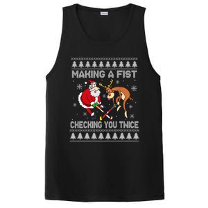 Santa Reindeer Making A Fist Checking You Twice Hockey Xmas Gift PosiCharge Competitor Tank