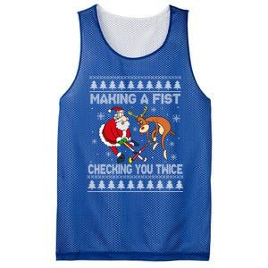 Santa Reindeer Making A Fist Checking You Twice Hockey Xmas Gift Mesh Reversible Basketball Jersey Tank