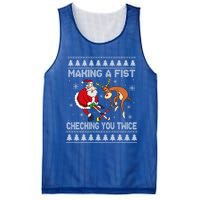 Santa Reindeer Making A Fist Checking You Twice Hockey Xmas Gift Mesh Reversible Basketball Jersey Tank