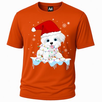 Santa Reindeer Maltese Christmas Tree Light Pajama Xmas Gift Cooling Performance Crew T-Shirt