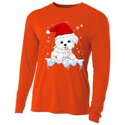 Santa Reindeer Maltese Christmas Tree Light Pajama Xmas Gift Cooling Performance Long Sleeve Crew