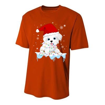 Santa Reindeer Maltese Christmas Tree Light Pajama Xmas Gift Performance Sprint T-Shirt