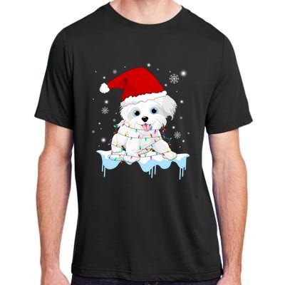 Santa Reindeer Maltese Christmas Tree Light Pajama Xmas Gift Adult ChromaSoft Performance T-Shirt