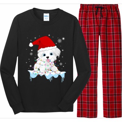 Santa Reindeer Maltese Christmas Tree Light Pajama Xmas Gift Long Sleeve Pajama Set