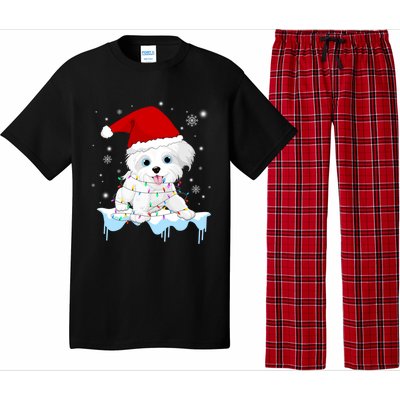 Santa Reindeer Maltese Christmas Tree Light Pajama Xmas Gift Pajama Set