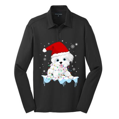 Santa Reindeer Maltese Christmas Tree Light Pajama Xmas Gift Silk Touch Performance Long Sleeve Polo