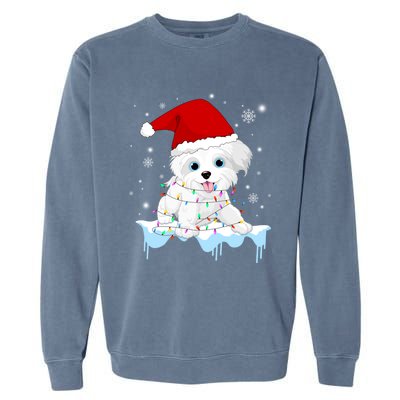 Santa Reindeer Maltese Christmas Tree Light Pajama Xmas Gift Garment-Dyed Sweatshirt