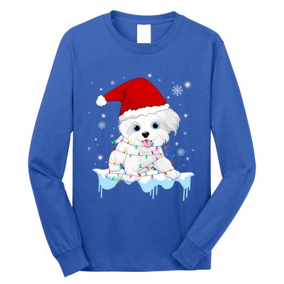 Santa Reindeer Maltese Christmas Tree Light Pajama Xmas Gift Long Sleeve Shirt