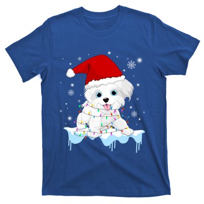 Santa Reindeer Maltese Christmas Tree Light Pajama Xmas Gift T-Shirt