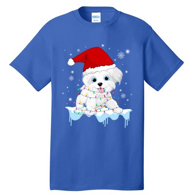 Santa Reindeer Maltese Christmas Tree Light Pajama Xmas Gift Tall T-Shirt