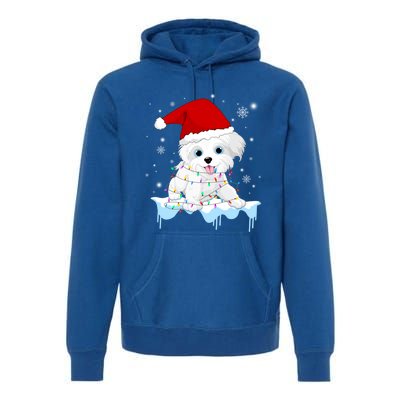 Santa Reindeer Maltese Christmas Tree Light Pajama Xmas Gift Premium Hoodie