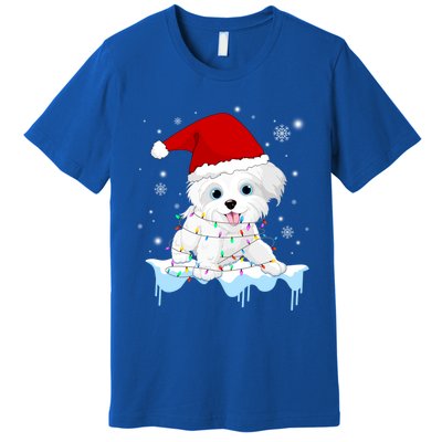 Santa Reindeer Maltese Christmas Tree Light Pajama Xmas Gift Premium T-Shirt