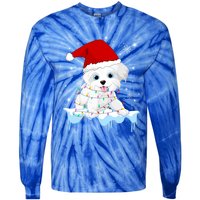 Santa Reindeer Maltese Christmas Tree Light Pajama Xmas Gift Tie-Dye Long Sleeve Shirt