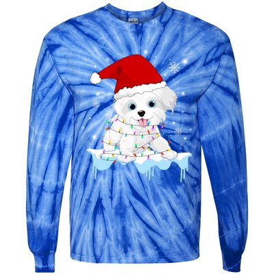 Santa Reindeer Maltese Christmas Tree Light Pajama Xmas Gift Tie-Dye Long Sleeve Shirt