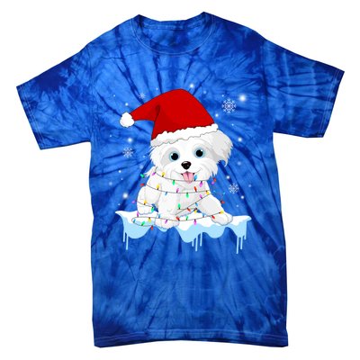 Santa Reindeer Maltese Christmas Tree Light Pajama Xmas Gift Tie-Dye T-Shirt