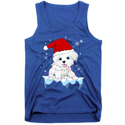 Santa Reindeer Maltese Christmas Tree Light Pajama Xmas Gift Tank Top