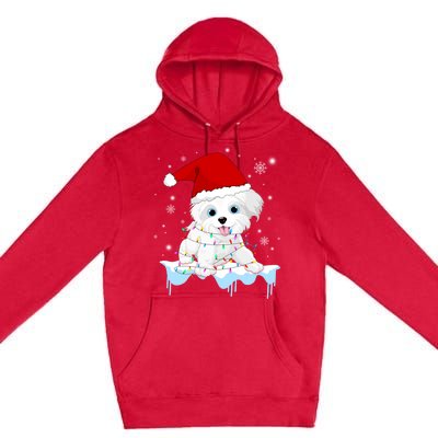 Santa Reindeer Maltese Christmas Tree Light Pajama Xmas Gift Premium Pullover Hoodie