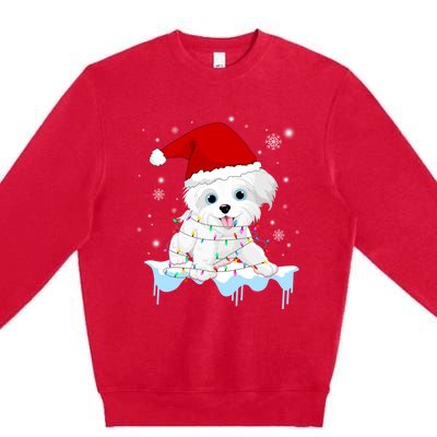 Santa Reindeer Maltese Christmas Tree Light Pajama Xmas Gift Premium Crewneck Sweatshirt