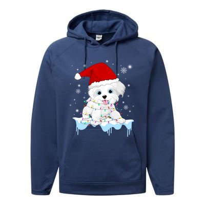 Santa Reindeer Maltese Christmas Tree Light Pajama Xmas Gift Performance Fleece Hoodie