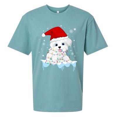 Santa Reindeer Maltese Christmas Tree Light Pajama Xmas Gift Sueded Cloud Jersey T-Shirt