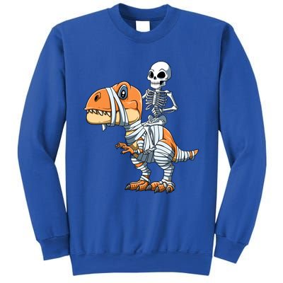 Skeleton Riding Mummy Dinosaur Halloween TRex Gift Sweatshirt