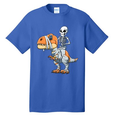 Skeleton Riding Mummy Dinosaur Halloween TRex Gift Tall T-Shirt