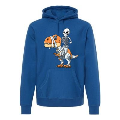 Skeleton Riding Mummy Dinosaur Halloween TRex Gift Premium Hoodie