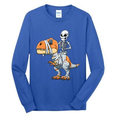 Skeleton Riding Mummy Dinosaur Halloween TRex Gift Tall Long Sleeve T-Shirt