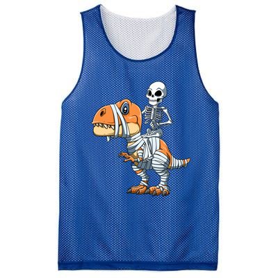 Skeleton Riding Mummy Dinosaur Halloween TRex Gift Mesh Reversible Basketball Jersey Tank