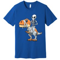 Skeleton Riding Mummy Dinosaur Halloween TRex Gift Premium T-Shirt