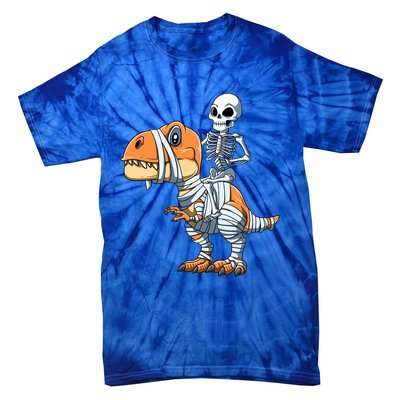 Skeleton Riding Mummy Dinosaur Halloween TRex Gift Tie-Dye T-Shirt