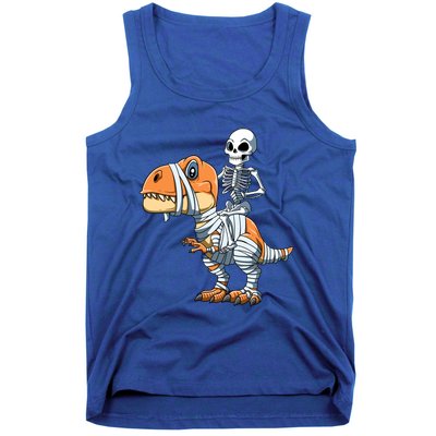 Skeleton Riding Mummy Dinosaur Halloween TRex Gift Tank Top