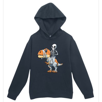 Skeleton Riding Mummy Dinosaur Halloween TRex Gift Urban Pullover Hoodie