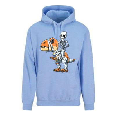 Skeleton Riding Mummy Dinosaur Halloween TRex Gift Unisex Surf Hoodie