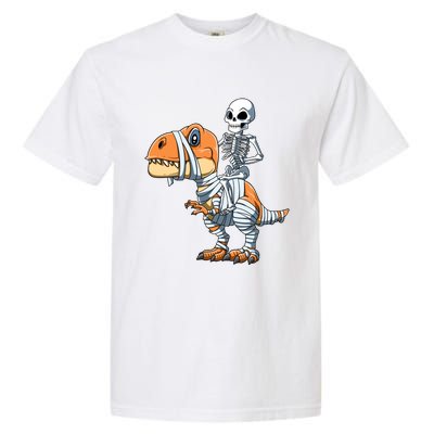 Skeleton Riding Mummy Dinosaur Halloween TRex Gift Garment-Dyed Heavyweight T-Shirt