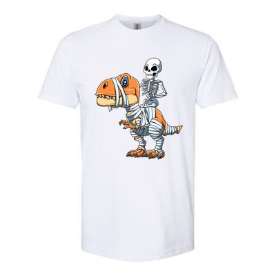 Skeleton Riding Mummy Dinosaur Halloween TRex Gift Softstyle CVC T-Shirt