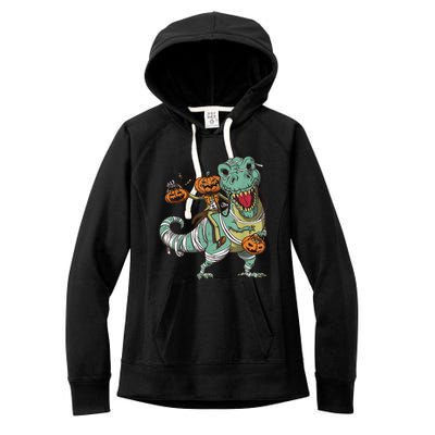 Skeleton Riding Mummy Dinosaur T Rex Pumpkin Funny Halloween Women's Fleece Hoodie