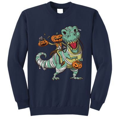 Skeleton Riding Mummy Dinosaur T Rex Pumpkin Funny Halloween Tall Sweatshirt