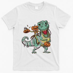 Skeleton Riding Mummy Dinosaur T Rex Pumpkin Funny Halloween T-Shirt