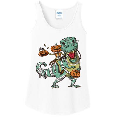 Skeleton Riding Mummy Dinosaur T Rex Pumpkin Funny Halloween Ladies Essential Tank