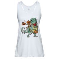 Skeleton Riding Mummy Dinosaur T Rex Pumpkin Funny Halloween Ladies Essential Flowy Tank