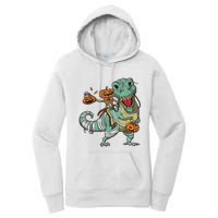 Skeleton Riding Mummy Dinosaur T Rex Pumpkin Funny Halloween Women's Pullover Hoodie