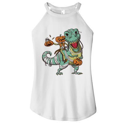 Skeleton Riding Mummy Dinosaur T Rex Pumpkin Funny Halloween Women's Perfect Tri Rocker Tank