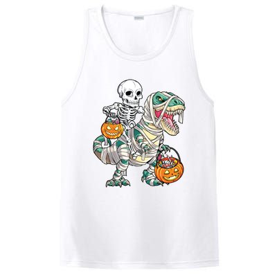 Skeleton Riding Mummy Dinosaur T Rex Halloween Funny Pumpkin PosiCharge Competitor Tank