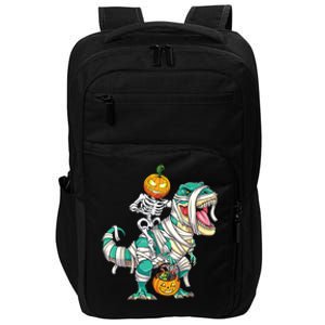 Skeleton Riding Mummy Dinosaur T Rex Halloween Funny Pumpkin Impact Tech Backpack