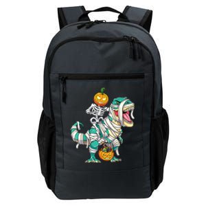 Skeleton Riding Mummy Dinosaur T Rex Halloween Funny Pumpkin Daily Commute Backpack